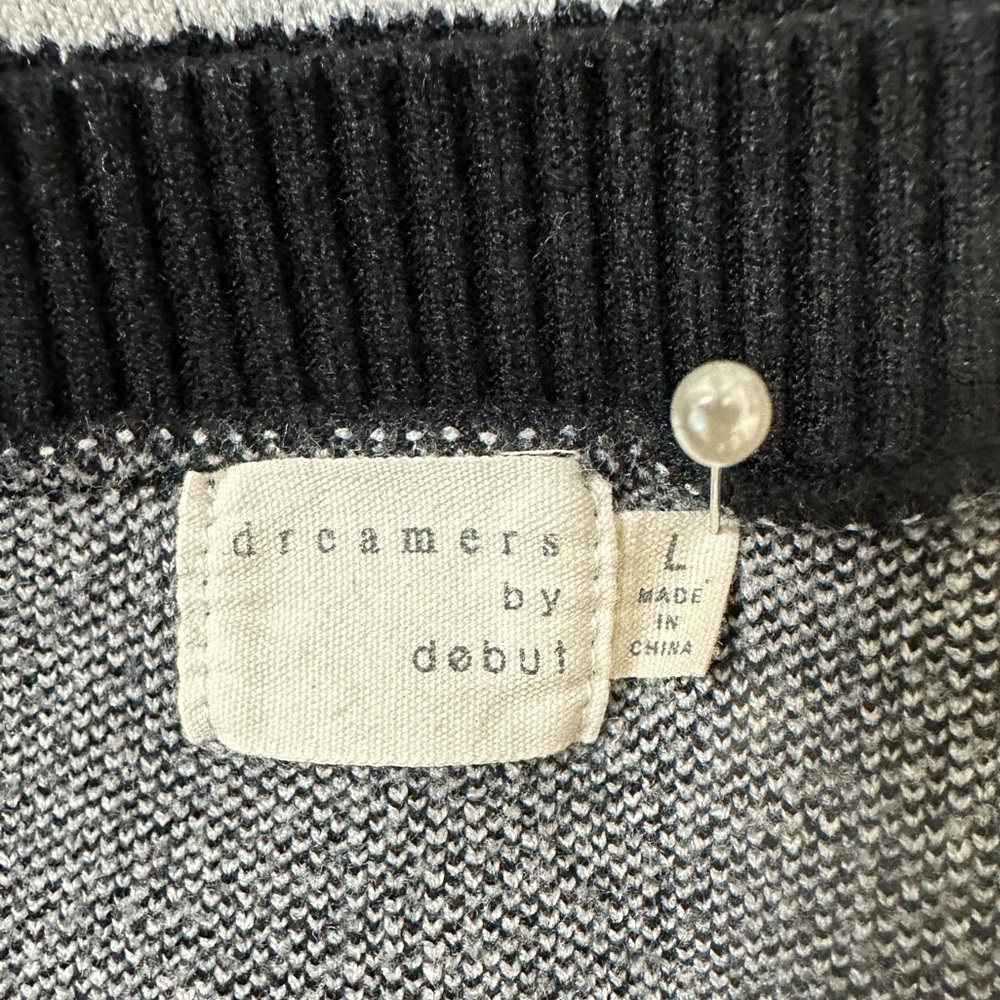 NEW dreamers by debut Viscose Black White Dolman Sleeves Smileys Pullover Top L - Picture 13 of 16